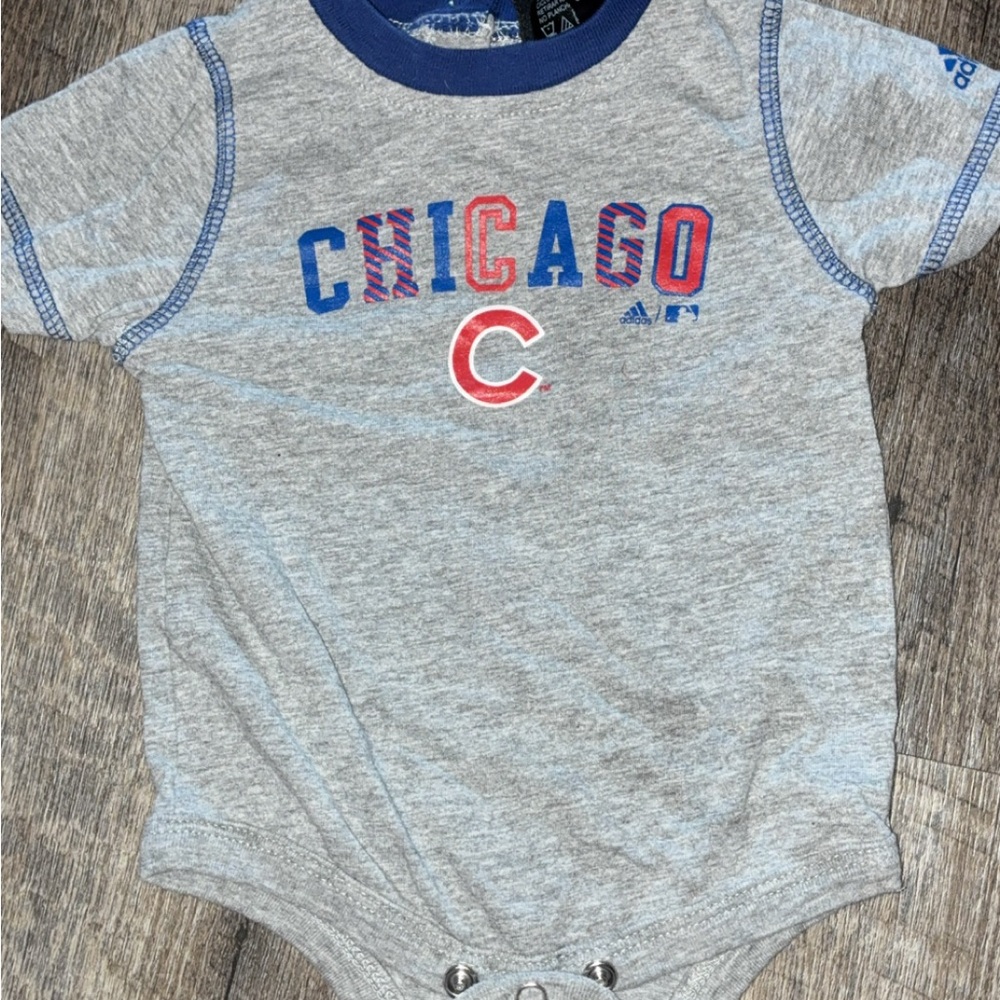 Adidas Gray Baby Onesie with Blue and Red Accents